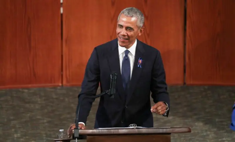 Atlanta (United States), 30/07/2020.- Former US President Barack Obama speaks diuring the Celebration of Life Service for civil rights leader and Democratic Representative from Georgia John Lewis at Ebenezer Baptist Church in Atlanta, Georgia, USA, 30 July 2020. Lewis died at age 80 on 17 July 2020 after being diagnosed with pancreatic cancer in December 2019. John Lewis was the youngest leader in the March on Washington in 1963. (Estados Unidos) EFE/EPA/ALYSSA POINTER / POOL