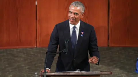 Atlanta (United States), 30/07/2020.- Former US President Barack Obama speaks diuring the Celebration of Life Service for civil rights leader and Democratic Representative from Georgia John Lewis at Ebenezer Baptist Church in Atlanta, Georgia, USA, 30 July 2020. Lewis died at age 80 on 17 July 2020 after being diagnosed with pancreatic cancer in December 2019. John Lewis was the youngest leader in the March on Washington in 1963. (Estados Unidos) EFE/EPA/ALYSSA POINTER / POOL