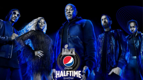 Imagen del cartel de la Super Bowl 2022 con Snoop Dogg, Dr.Dre, Kendrick Lmar y Eminem.