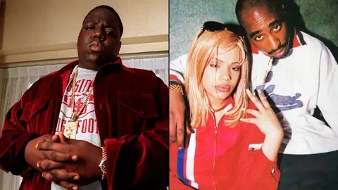 Tupac con Faith Evans, viuda de Notorious B.I.G.