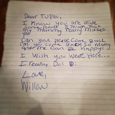 Carta de Willow Smith a Tupac Shakur