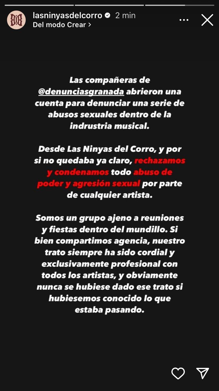 Comunicado de Las Ninyas del Corro en su perfil de IG.